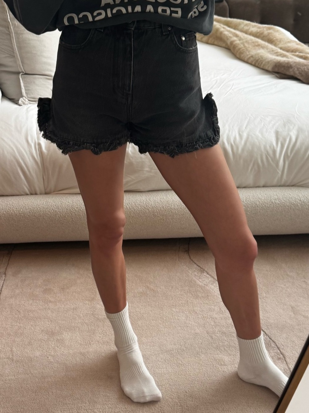MSGM Milano Denim Ruffle Cut Off Jean Shorts